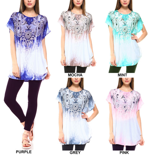 Fashionazzle Women's Casual Summer Short Sleeve Print Tunic Loose fit Top-5