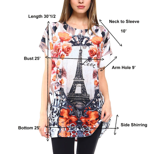 Fashionazzle Women's Casual Summer Short Sleeve Print Tunic Loose fit Top-6
