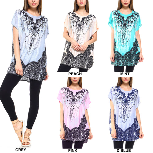Fashionazzle Women's Casual Summer Short Sleeve Print Tunic Loose fit Top-7