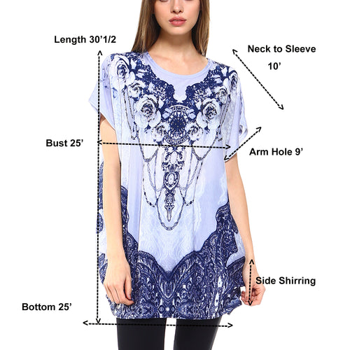 Fashionazzle Women's Casual Summer Short Sleeve Print Tunic Loose fit Top-7