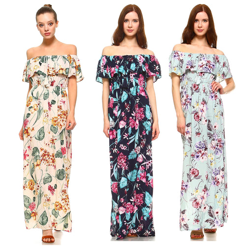 Fashionazzle Women's Summer Casual Floral Printed Strapless Tube Maxi Dresses