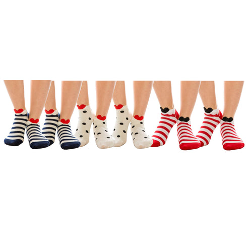 Fashionazzle Womens Socks Stripe and Polka dots Cotton Ankle Socks (6 Pack)