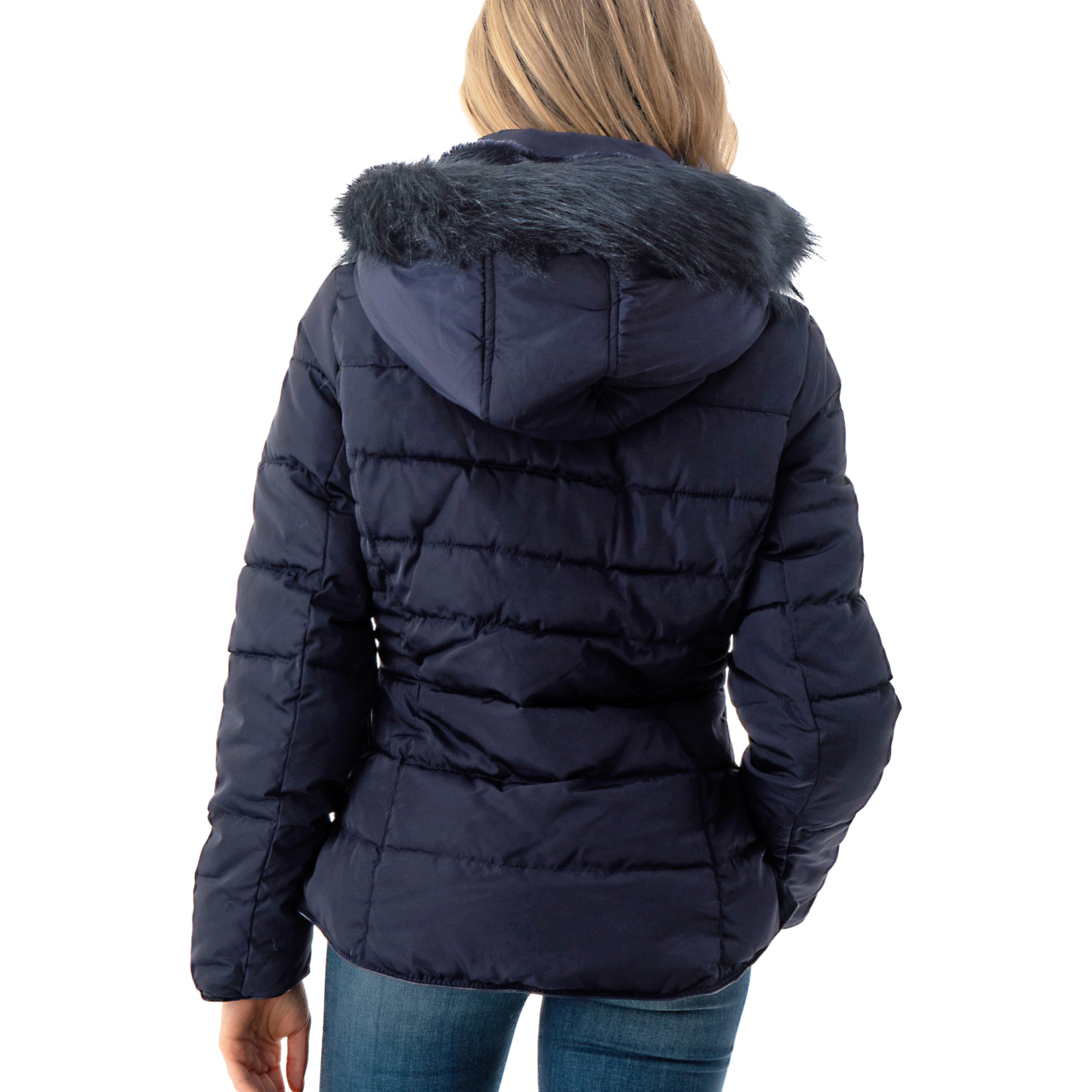 Fashionazzle Women's Short Puffer Coat with Removable Faux Fur Trim Hood Jacket