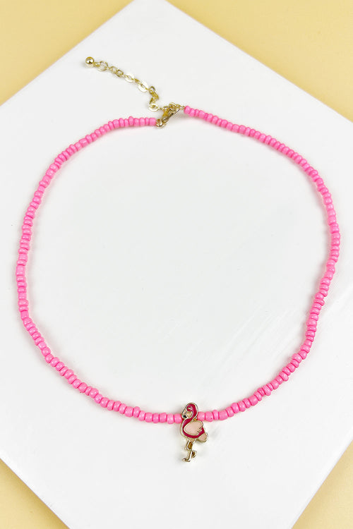 14" FLAMINGO WITH SEED BEAD KIDS NECKLACE