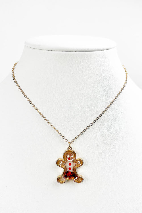 GINGER MAN COOKIE GLITTER SHAKER NECKLACE