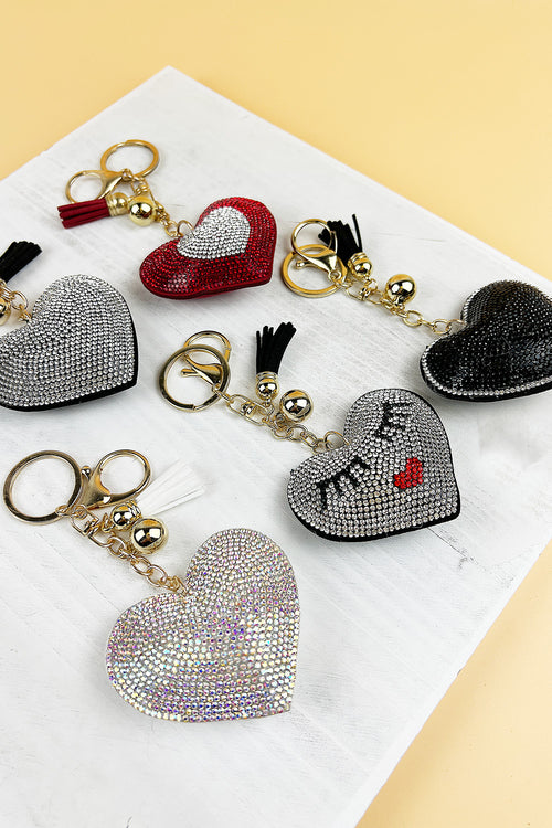 Heart Shaped Rhinestone Keychain with Clip Snap Hook
