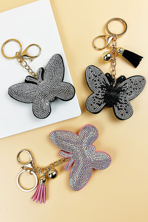 Butterfly Shaped Rhinestone Keychain with Clip Snap Hook
