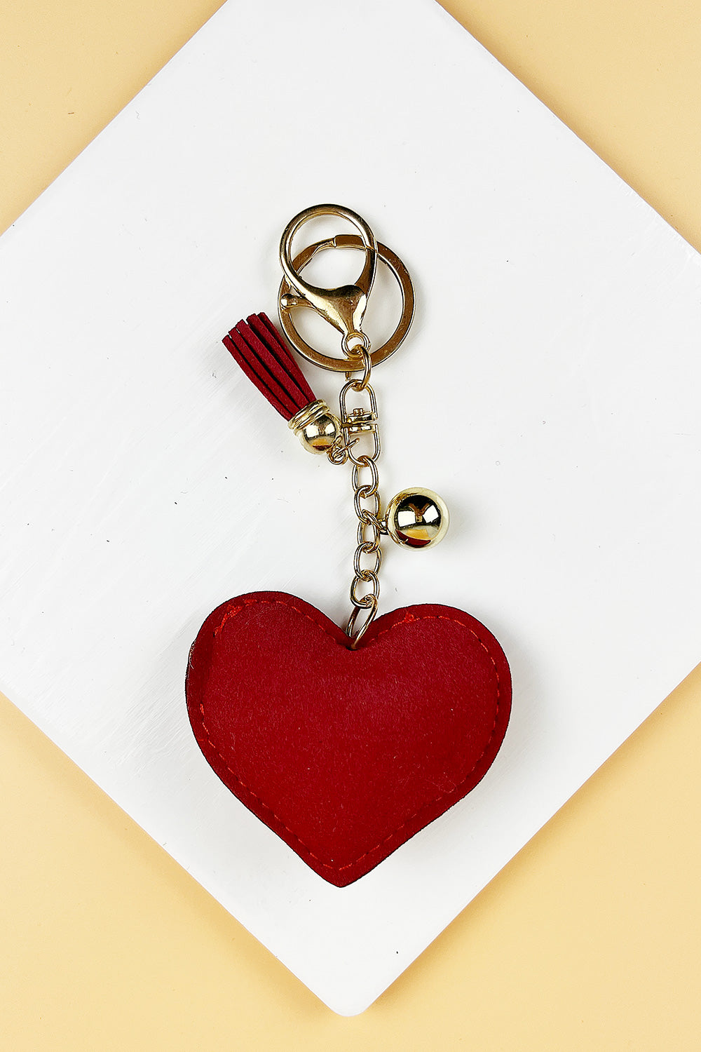 Red Heart Keychain Goldtone Metal Rhinestone Paved Puffy Keyring Clip Love  Gift