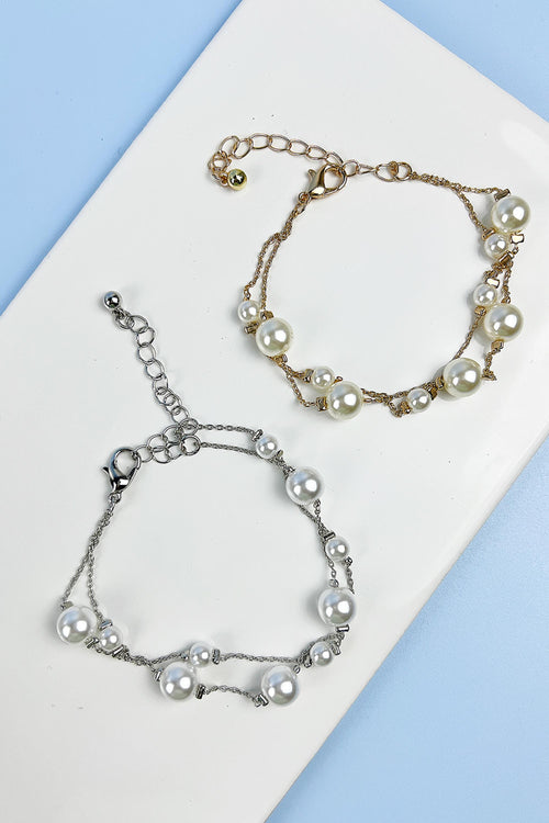 7 INCHES DOUBLE LAYER PEARL CHAIN BRACELET