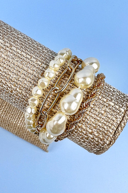 4 LAYERED CHAIN AND PEARL BRACELET