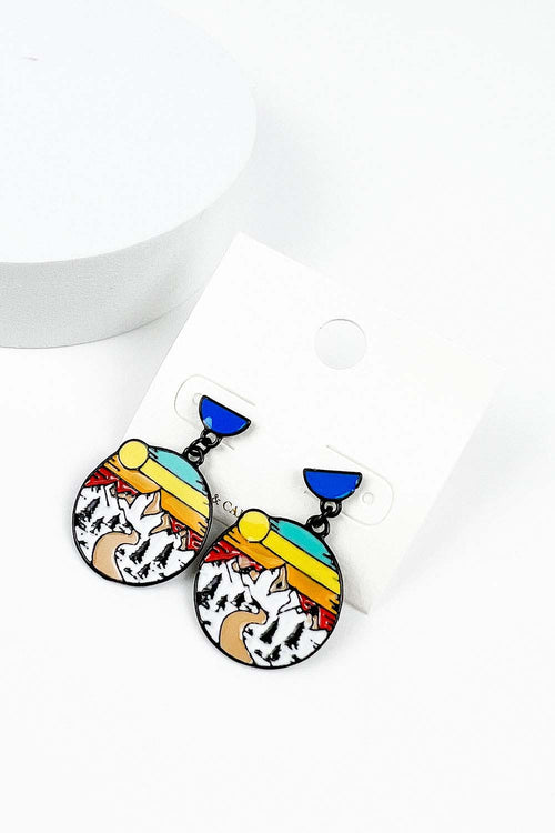 ROUND SHAPED CAMPING PRINT EPOXY DROP EARRING
