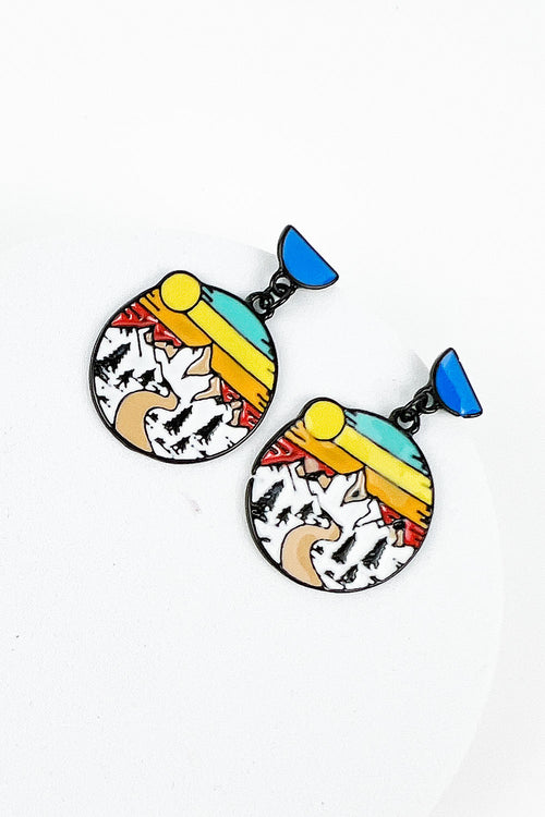 ROUND SHAPED CAMPING PRINT EPOXY DROP EARRING