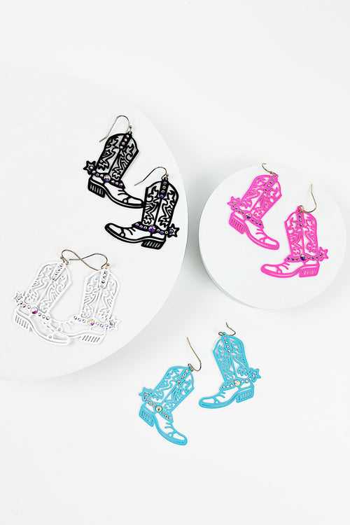 NEON COLOR COWBOY BOOTS ABALONE STONE FILIGREE EARRING