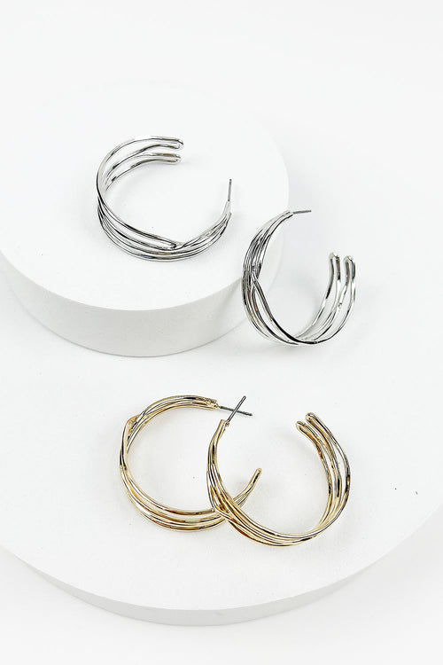 HAMMERED WIRE LAYER HOOP EARRING