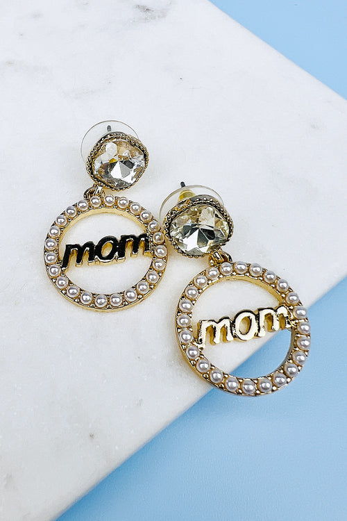MOM WITH PAVE PEARL POST EARRING