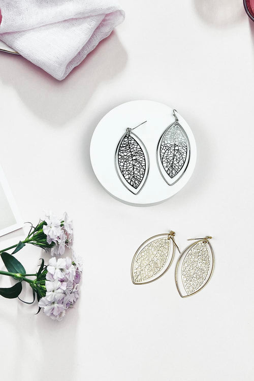 LASER CUT FILIGREE WITH  WIRE FRAME HOOK EARRING