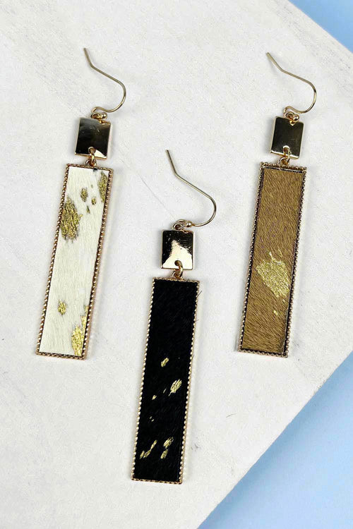 GOLD PAINTING LEATHER BAR EARRINGS