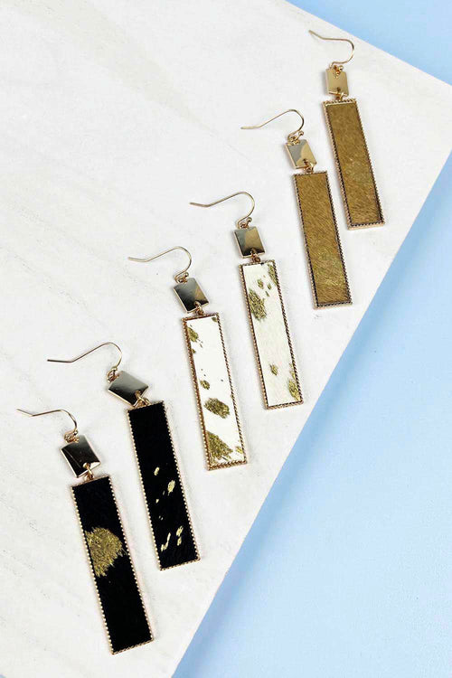 GOLD PAINTING LEATHER BAR EARRINGS