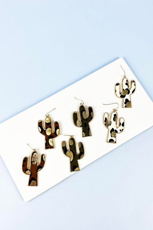 CACTUS GOLD LEOPARD LEATHER  EARRINGS