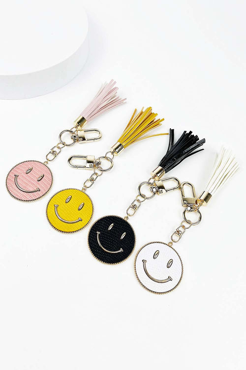 SMILE LEATHER KEYCHAIN WITH TASSEL