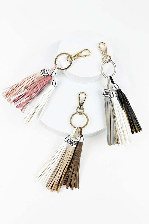 TRI COLOR LEATHER TASSEL KEYCHAIN