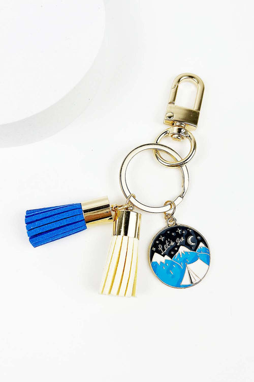 CAMPING PENDANT WITH SUEDE TASSEL KEYCHAIN