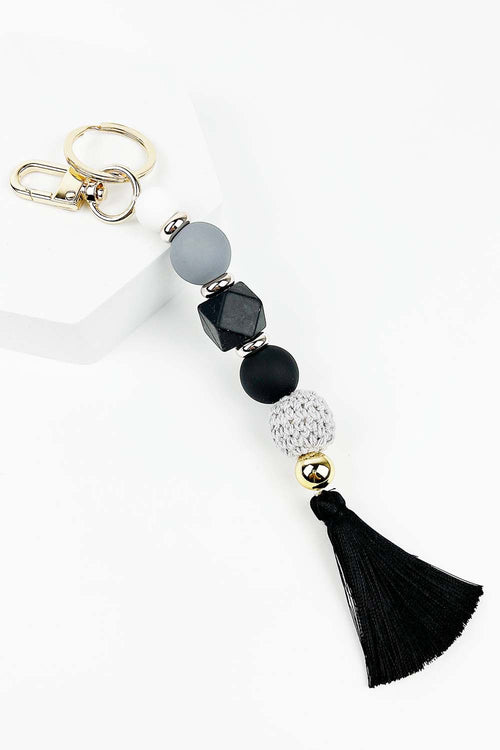 SILICONE BEAD DROP KEYCHAIN WITH TASSEL