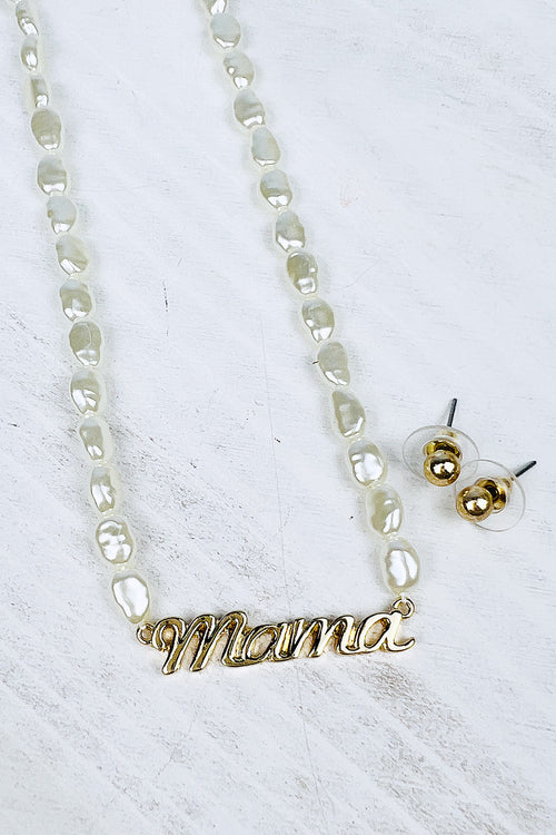 16 IN MAMA PEARL STRAND NECKLACE AND EARRING SET