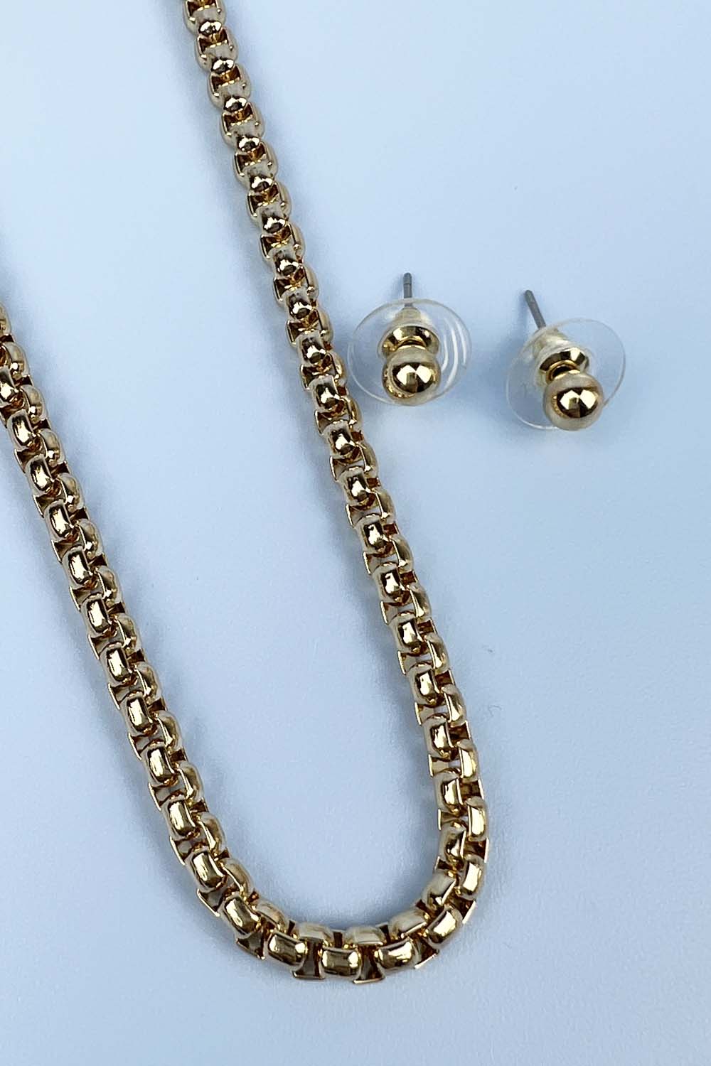 16 INCHES BOX CHAIN NECKLACE AND EARRING SET