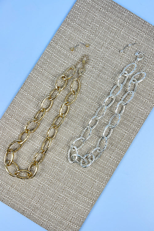16 INCHES SYMMETRIC CHUNKY CHAIN NECKLACE AND EARRING SET