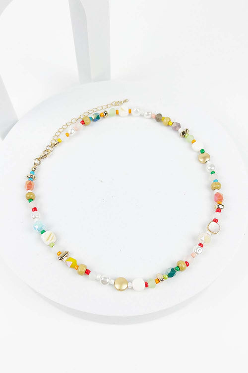 COLORFUL GLASS BEAD AND SHELL NECKLACE
