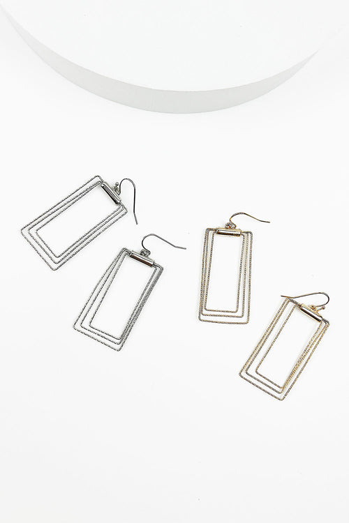 3 WIRE LAYERED RECTANGLE SHAPED HOOK EARRING