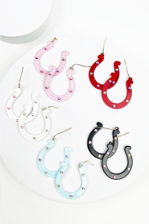 HORSE SHOE WITH SMALL STONE HOOP EARRING
