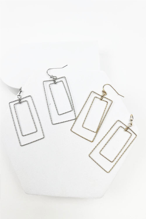 SPARKLE WIRE 2 RECTANGLE SHAPED HOOK EARRING