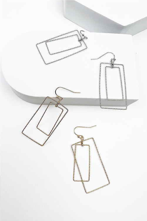 SPARKLE WIRE 2 RECTANGLE SHAPED HOOK EARRING